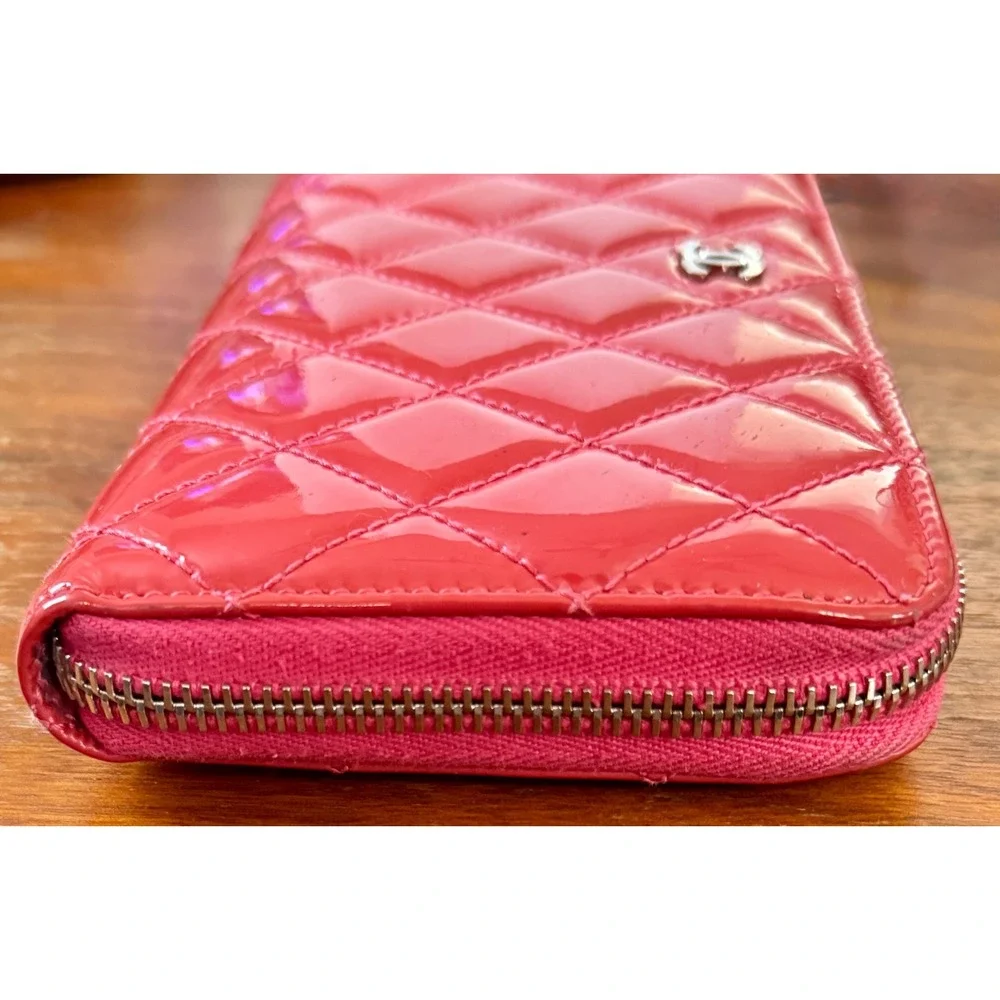 Chanel Brilliant Zip Around Long Wallet Pink Quilted Patent Leather CC Logo